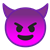 emoticono de un diablo morado con cuernos